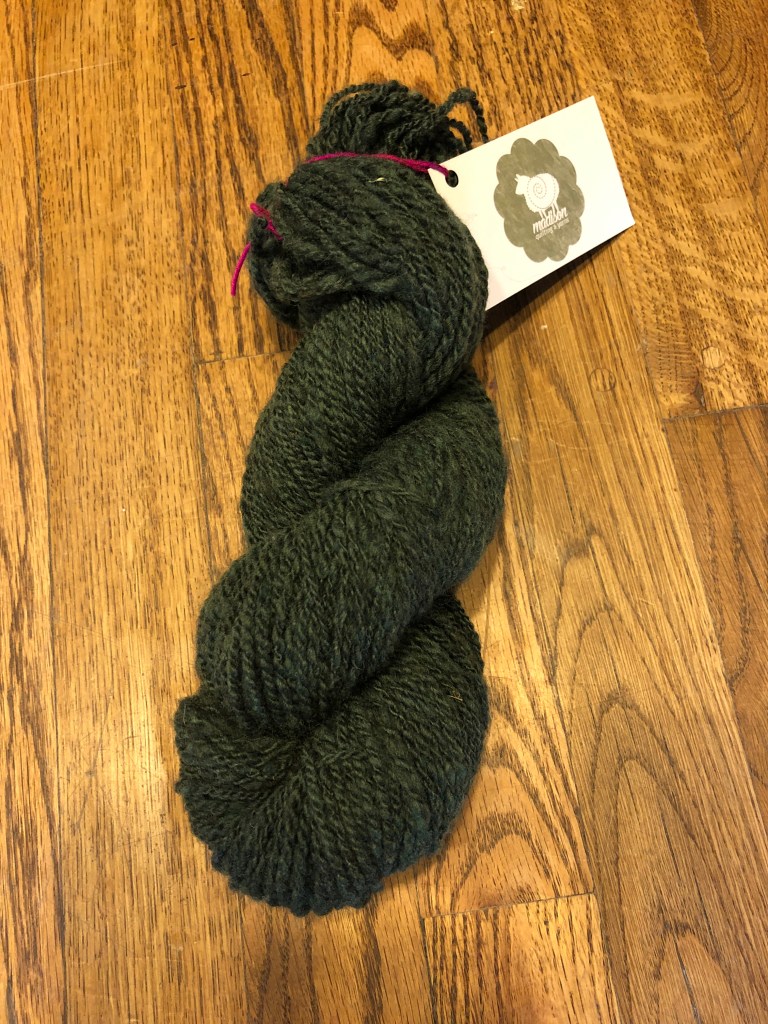 1 skein of Green 2-ply wool yarn.